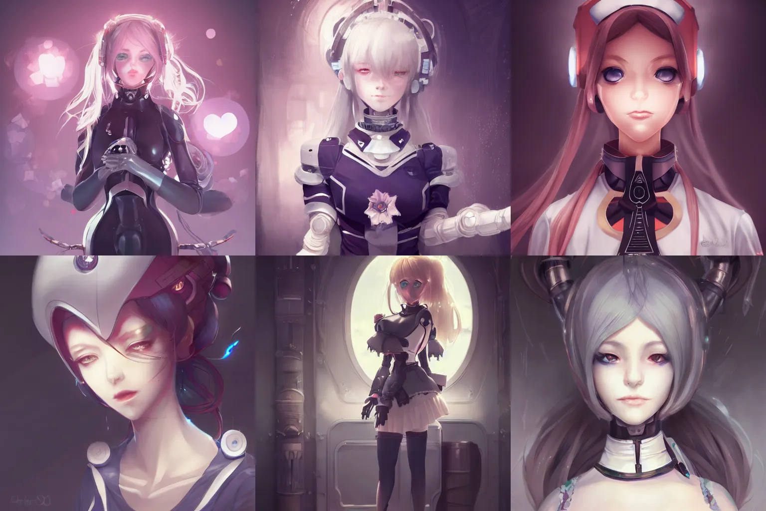 Prompt: beautiful robot girl maid, wearing maid uniform, portrait, anime character concept art, intricate complexity, wlop, charlie bowater, quixel megascan, artgerm and ilya kushinov