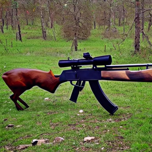 Prompt: A deer shooting an AK-47