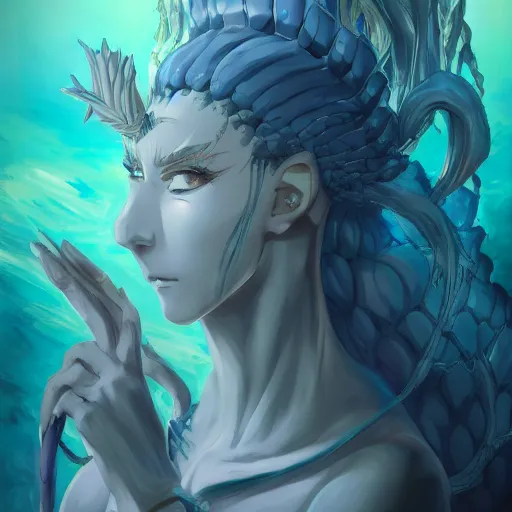 Prompt: portrait of tiamat the primordial mother of the sea of life, anime fantasy illustration by tomoyuki yamasaki, kyoto studio, madhouse, ufotable, trending on artstation