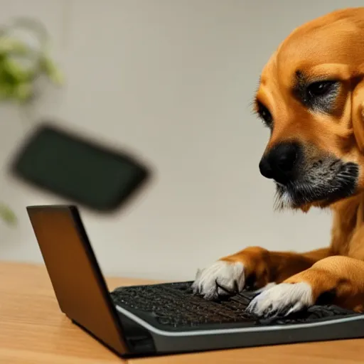 Prompt: a dog fixing a computer