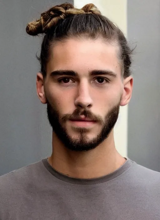 Image similar to a white male with a man bun curly !dream a skinny young white male with a dark brown curly man bun