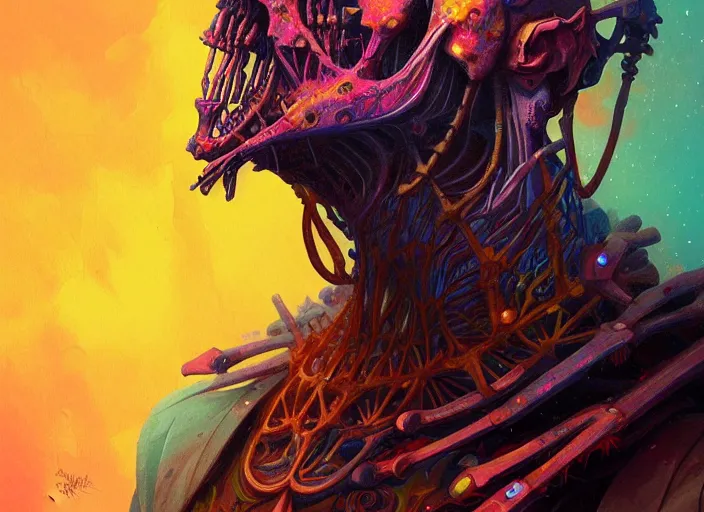 Prompt: a psychedelic portrait of omin dran skeletal phyrexian psion, vibrant color scheme, highly detailed, in the style of romanticism, cinematic, artstation, moebius, greg rutkowski