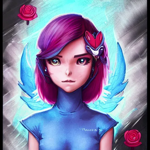 Prompt: Lofi Pokemon original character with wild rose-colored hair and heterochromia, somber, psychic fairy type trainer, Pixar style, by Tristan Eaton Stanley Artgerm and Tom Bagshaw.