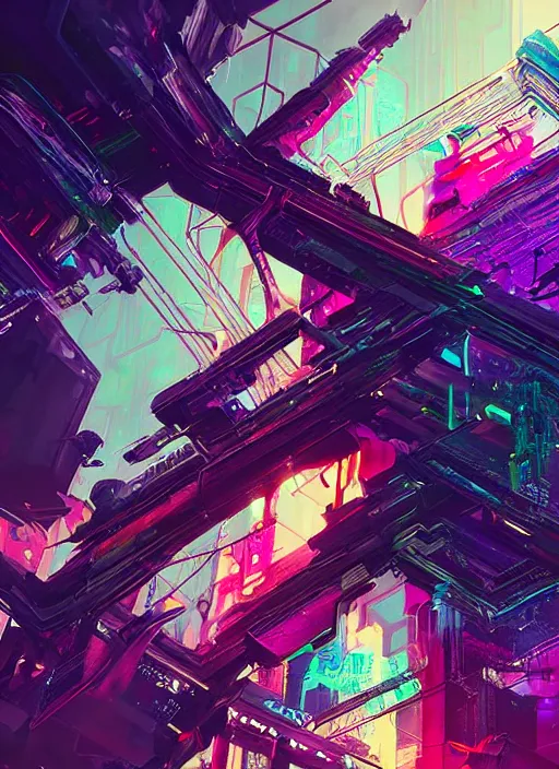 Image similar to silicon valley virtual reality 1 0 th anniversary, cyberpunk art by android jones, cyberpunk art by beeple!!!, synthwave, darksynth, quantum tracerwave, wireframes, trending on artstation