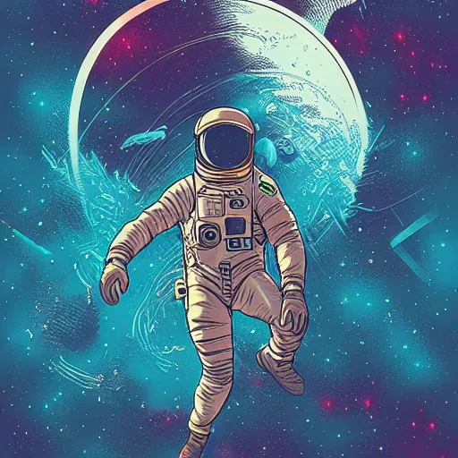 Image similar to astronaut falling on a nebula llustrated by laurie greasley, dan mumford, peter mohrbacher, hyper detailed, trending on cg society, crisp