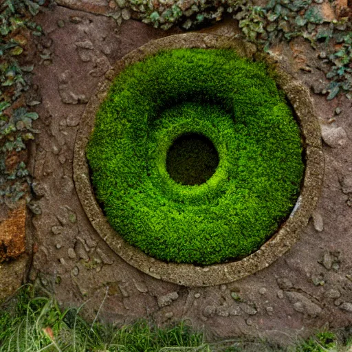 Image similar to stone stargate, mossy, portal to another world