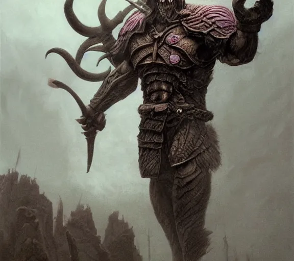 Image similar to minotaur warrior concept, full body concept, bull headed, beksinski, wayne barlowe, adrian smith fantasy art, the hobbit art, lord of the ring art, the witcher concept art, trending on artstation, game of throne art