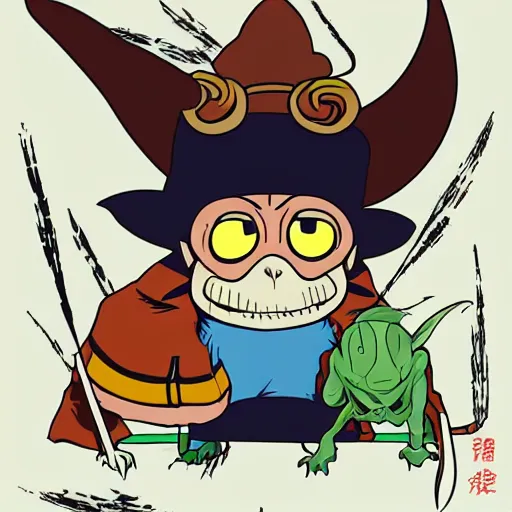 Image similar to a goblin, cartoon, illustration, vector art, artwork by hayao miyazaki, white background