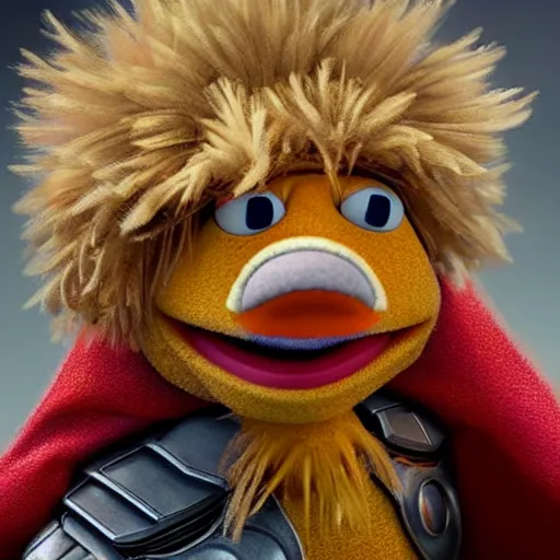 Image similar to stunning award winning hyperrealistic hdr 8 k highly detailed digital painting, trending on artstation of beaker from the muppets as thor