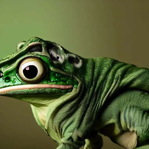 Prompt: very very very very cute Pepe green frog in epic action shot, cinematic lighting, award winning creature photography