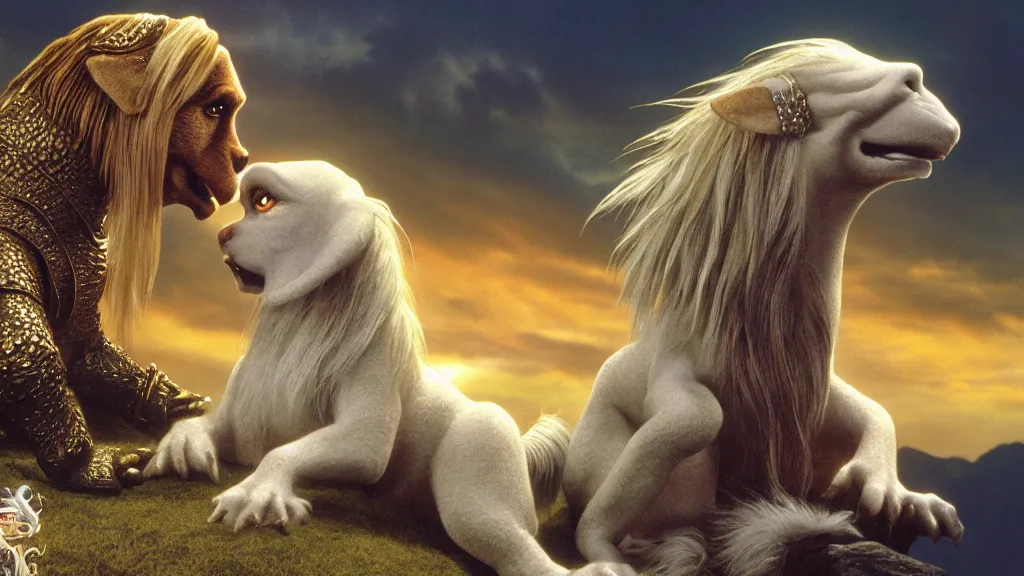 Image similar to falcor the luck dragon. the neverending story movie. sunlit undertones. wolfgang peterson. 3 8 4 0. 2 1 6 0.