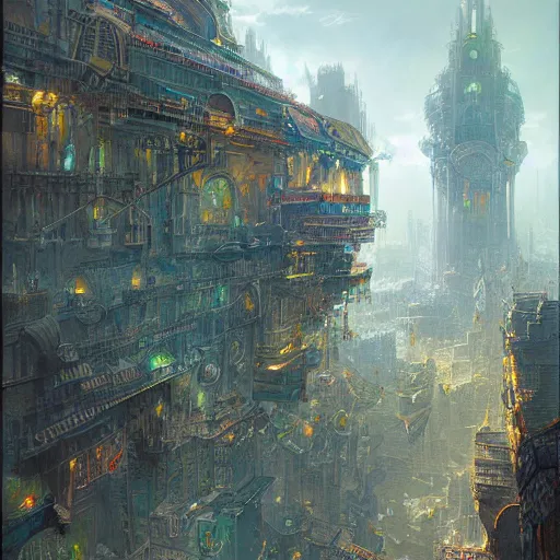 Prompt: artstation concept of a city from a past vision of the future, bright colorful, hyperdetailed, artstation trending, world renowned artists, worth1000.com, historic artworks society, antique renewel, cgsociety, by greg rutkowski, by Gustave Dore, Deviantart