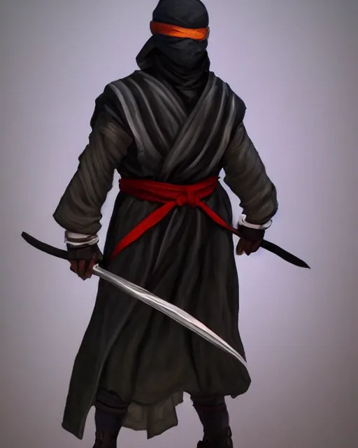 Image similar to a oil painting full body character portrait of a ninja / cleric in the style of moebius in the style of leonard boyarsky trending on artstation deviantart pinterest furaffinity detailed photorealistic highlights and shadow hd 8 k post - processing high resolution