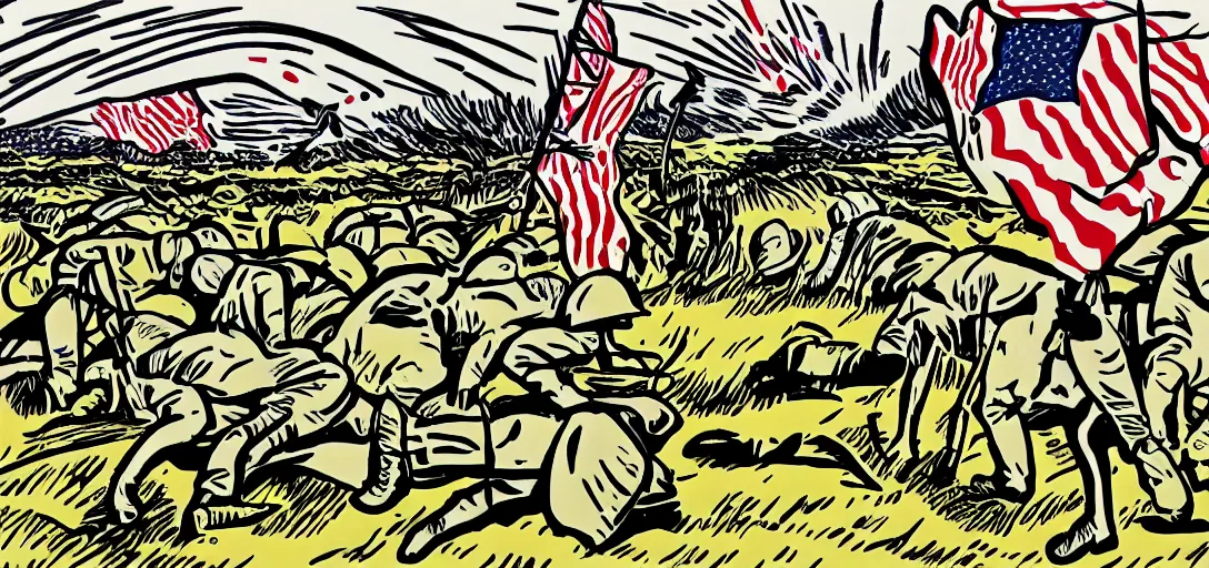 Prompt: the battle of the somme in the style of Roy Lichtenstein