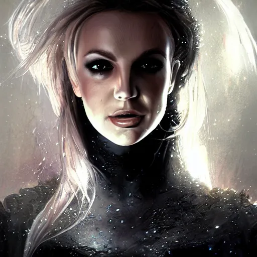 Image similar to britney spears, film nior, darkwave, darksynth character portrait, sharp, digital matte painting, art by luis royo, greg rutkowski, wlop, dramatic lighting, trending on artstation