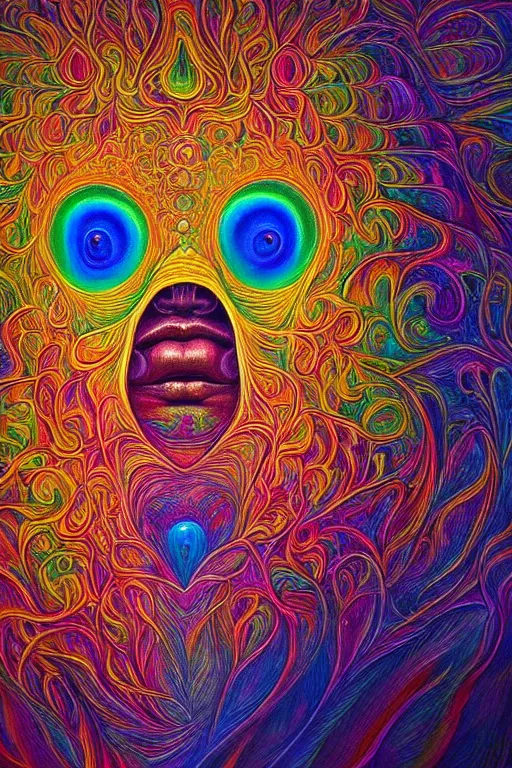 Image similar to hyperrealistic abstract close-up Renaissance psychedelic!! celestial happy! pure creature!! peaceful! kind spirit of nature! beautiful fractal!! eyes! highly detailed concept art eric zener elson peter cinematic hard rainbow lighting high angle hd 8k sharp shallow depth of field endless, inspired by Zdzisław Beksiński Salvador Dali