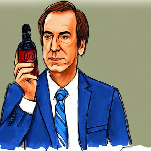 Prompt: courtroom sketch of saul goodman representing a bottle of ranch dressing