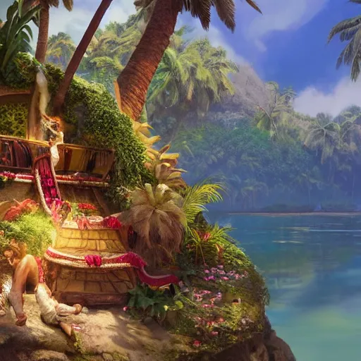 Prompt: UHD closeup of a Photorealistic Bollywood Gilligan\'s Island by Antonio Caparo and Ferdinand Knab and Greg Rutkowski, UHD, photorealistic, trending on artstation, trending on deviantart