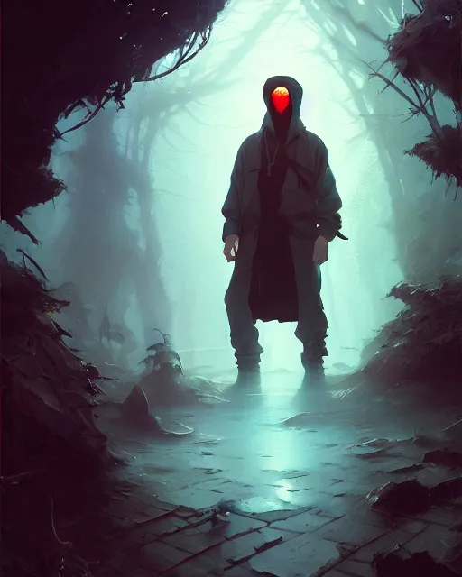 Image similar to portrait of young ghostface killah, stephen bliss, unreal engine, fantasy art by greg rutkowski, loish, rhads, ferdinand knab, makoto shinkai and lois van baarle, ilya kuvshinov, rossdraws, tom bagshaw, global illumination, fan art, radiant light, detailed and intricate environment