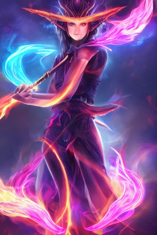 Image similar to beautiful dark magician girl controlling coloured flames, full body, mystical, ultra detailed, 4k ,