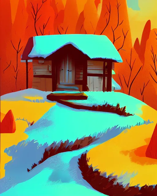 Image similar to autumn hill cabin man illustration by anton fadeev