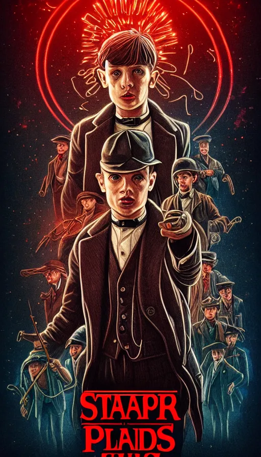 Image similar to peaky blinders tomas shelby in stranger things, demogorgon, movie poster, featuren on artstation, detailed, high resolution