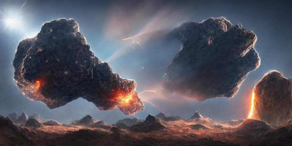 Prompt: meteorite smashing into a mountain, fantasy apocalypse, digital art, 4 k, mmo