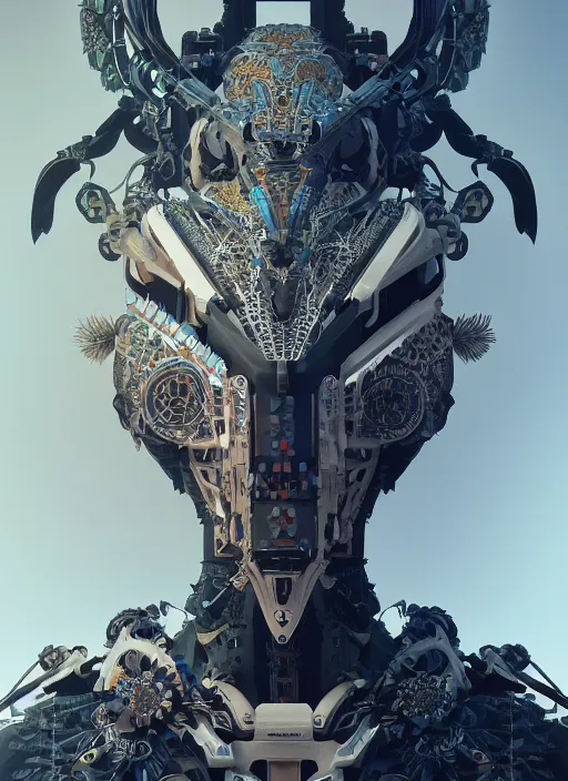 Image similar to symmetry!! portrait of a hybrid robot eagle, floral! horizon zero dawn machine, intricate, elegant, scary, fierce, highly detailed, ray tracing, digital painting, artstation, concept art, smooth, sharp focus, illustration, art by artgerm and greg rutkowski and alphonse mucha, 8 k