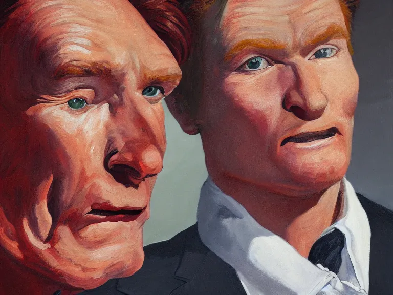 Image similar to Close-up portrait of Conan O'Brien , painting by Paula Rego, high detail, high resolution