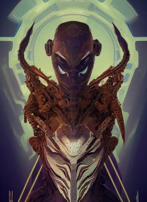 Image similar to symmetry!! portrait of alien made of cereal in the style of horizon zero dawn, machine face, intricate, elegant, highly detailed, digital painting, artstation, concept art, smooth, sharp focus, illustration, art by artgerm and greg rutkowski and alphonse mucha, 8 k