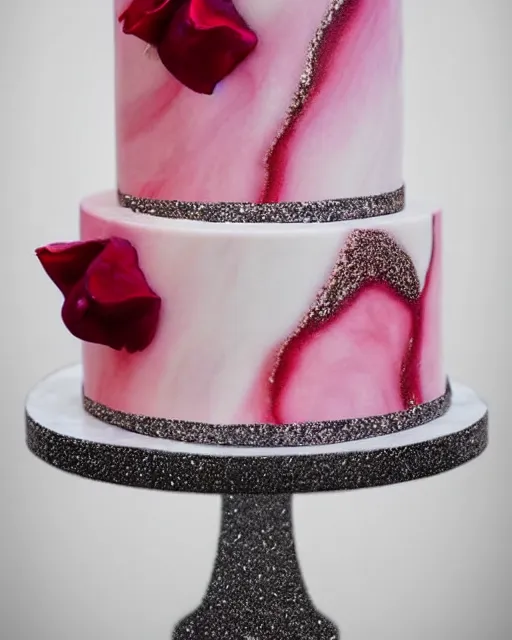 Image similar to elegant marble raspberry wedding cake dripping fondant, stylized, sparkling, glitter, gilding, ornate, sylvain sarrailh, artstation