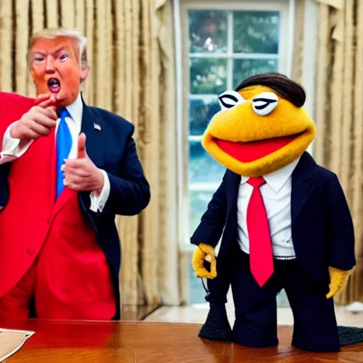 Prompt: donald trump and greta thunberg in the muppets show