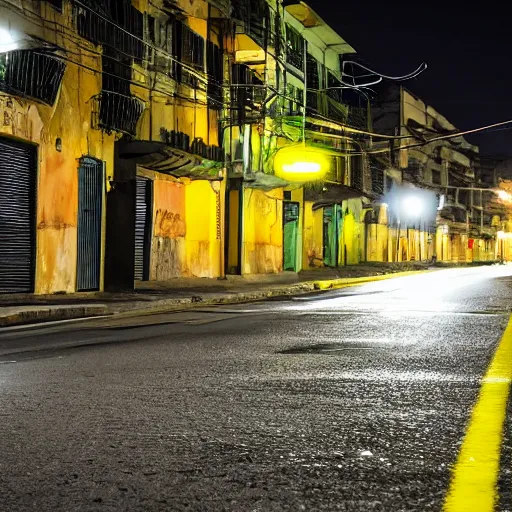 Prompt: beautiful night telephoto of stray, Stray caramel cat and a green and yellow flag in the streets of Brazil | Rhodesian Ridgeback | photo, dslr, nikon lens, night time photography
