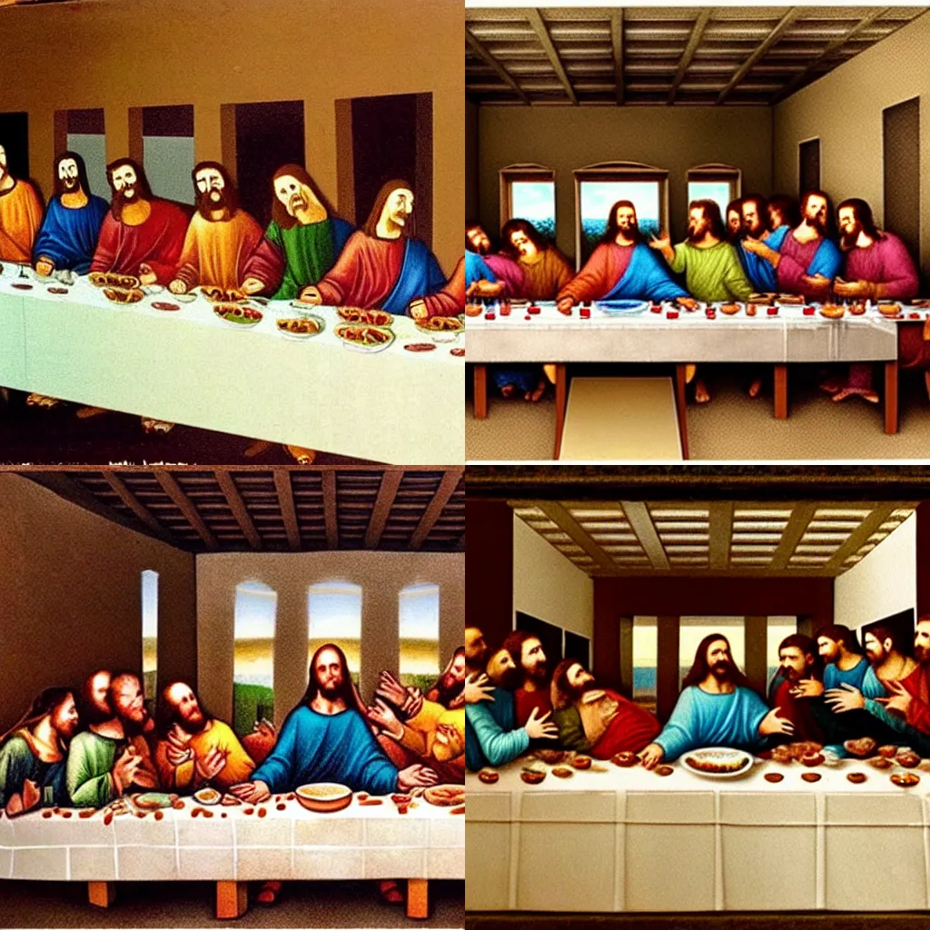 Prompt: The Last Supper with everyone eating McDonalds