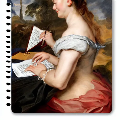 Image similar to heavenly summer sharp land sphere scallop well dressed lady working on her laptop auslese, by peter paul rubens and eugene delacroix and karol bak, hyperrealism, digital illustration, fauvist, laptop, laptop