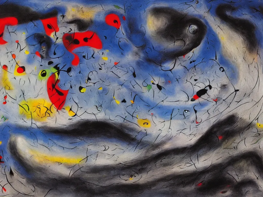 Image similar to an incredibly huge wave illuminated by anger and desire, played by muse and painted by joan miro, trending on artstation,