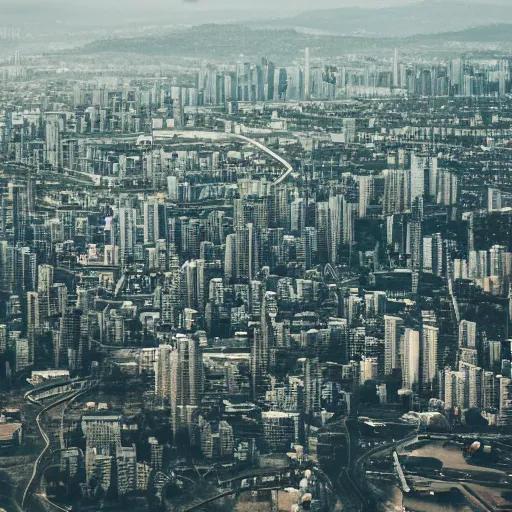 Prompt: sci fi nuclear containment buildings in an expansive river valley with a city in the distance, a sense of hope and optimism, birds overhead, stark light, day time, unsplash, national geographic, hd, high res