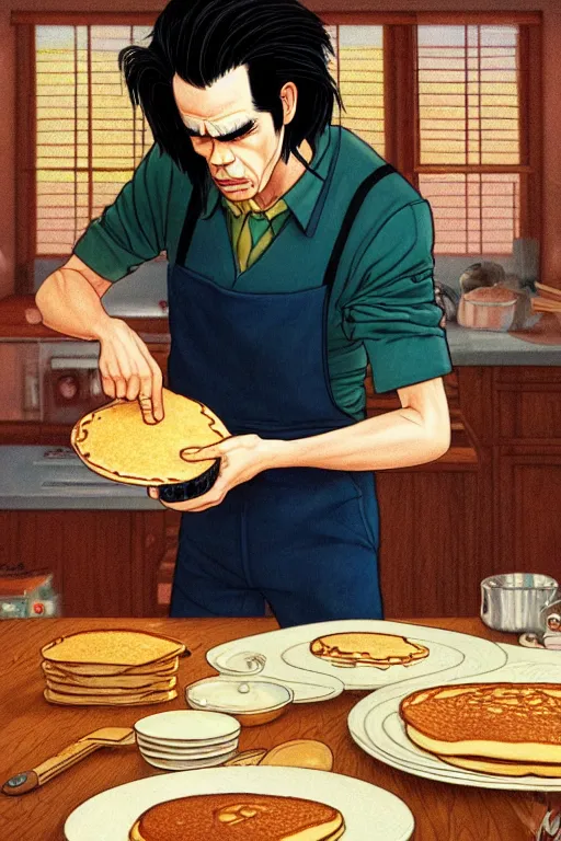 Prompt: 1 9 8 5 nick cave making pancakes, animation pixar style, by pendleton ward, magali villeneuve, artgerm, rob rey and kentaro miura style, golden ratio, trending on art station