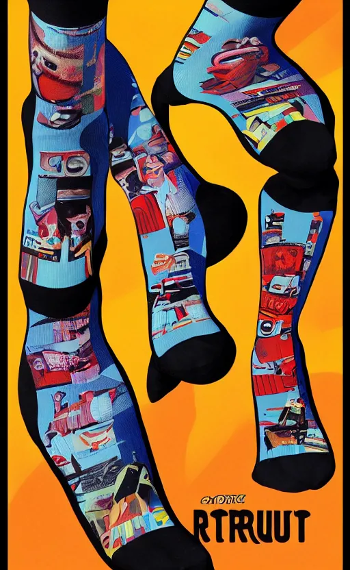 Prompt: retrofuturism movie poster, hd, giant killer socks