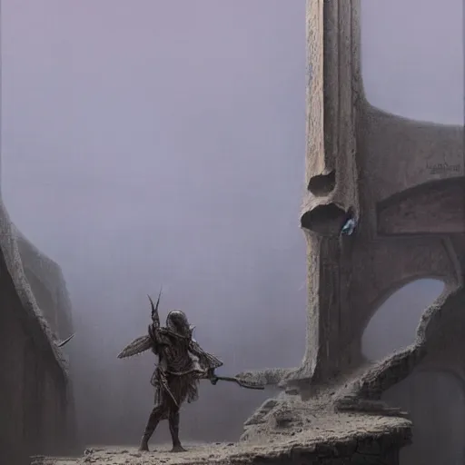 Image similar to a hyperdetailed painting of a dark executioner wielding a huge axe standing in the middle of an ancient ruined temple, by beksinski, wayne barlowe, adrian smith fantasy art, ruan jia, trending in artstation