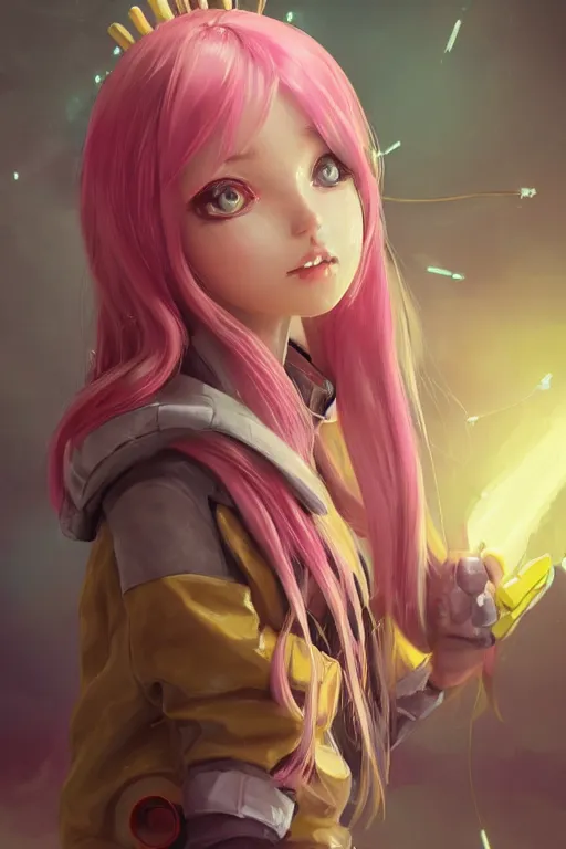 Prompt: a cute girl, pink hair covered with hairpins, big eyes ， yellow inflatable loose plastic cyber technology jacket, huge jet rocket engine backpack, fantasy art by guweiz, sleek curves, intricate sharp focus, trending on artstation hq, deviantart, pinterest, unreal engine 5, highly detailed, 4 k uhd image