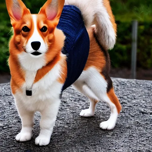 Image similar to A portrait of a corgi wearing yoga pants, natural lighting, realistic