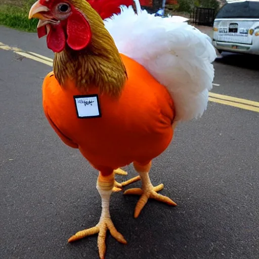 Image similar to chicken dressed as an inmate, real photo