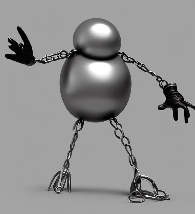 Image similar to 3 d studio render simplistic!!! minimalistic!!!! character concept for a cartoon metal character with a round metal head, a body made of metal poles, arms made of scissor crane arms, metal gloves. flexible!!!!! trending on artstation, octane render, unreal engine 5 render