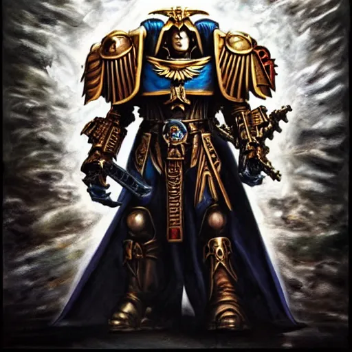 Prompt: The Emperor of Mankind from Warhammer 40,000, asymmetrical, dark vibes, Realistic Painting , Organic painting, Matte Painting, geometric shapes, hard edges, graffiti, street