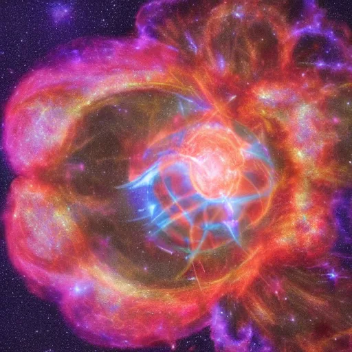 Image similar to ethereal mechanically enhanced space kraken observing a supernova, cosmic style