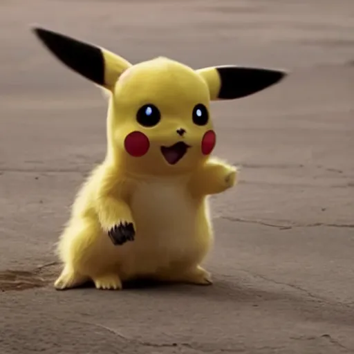 Image similar to a film still of baby pikachu in the mandalorian