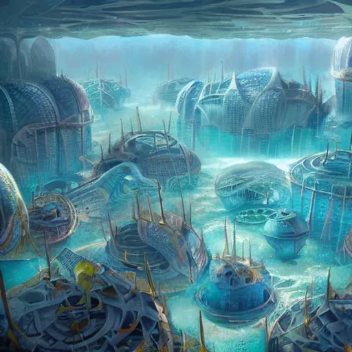 Image similar to underwater city, concept art by chris labrooy, cgsociety, retrofuturism, sci - fi, concept art, futuristic