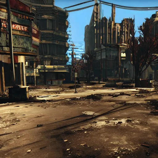 Image similar to Sydney in ruins post-nuclear war in Fallout 4, in game screenshot