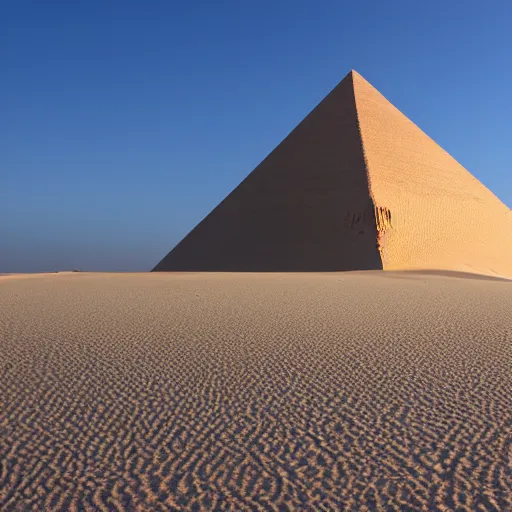 Prompt: a sand dune with a large, pyramidic temple in the middle of it.